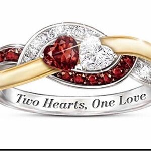 Valentines Day Two Hearts One Love Gold and Silver Ring